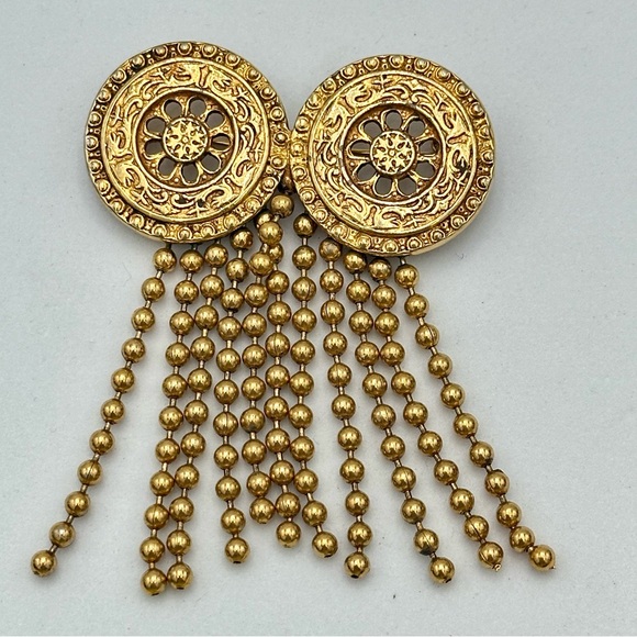 Yves Saint Laurent Jewelry - Vintage YSL Gold Tone Medallion Brooch Beaded Fringe Yves Saint Laurent 90s